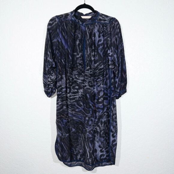 Rebecca Taylor Blue Animal Print Silk Dress Size 6 - Picture 1 of 8